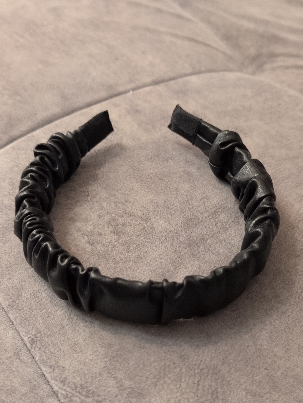 Black Ruched Faux Leather Headband for Women